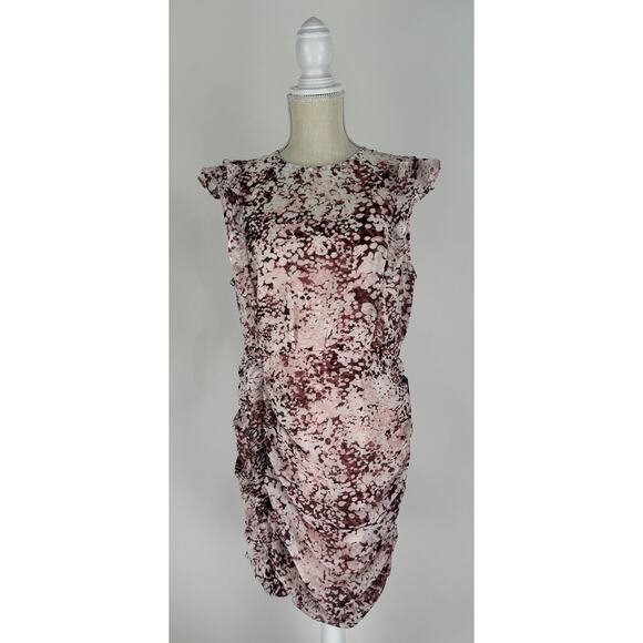 Express Womens Floral Ruched Ruffle Sleeve Mini Dress Size Large New Pink Short - Picture 1 of 14